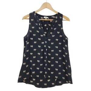 Joie Bow Print Hi-low Black Tank Top Blouse Women's Size Medium 100% Silk